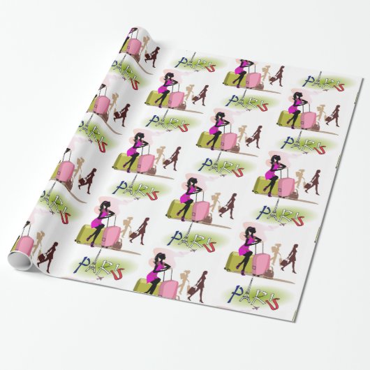 Glossy Wrapping Paper, Paris France Vacation Cadeaupapier (Uitgerold)