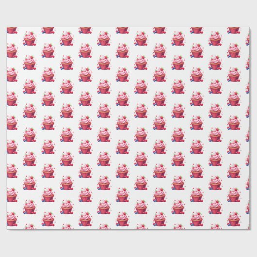 Glossy Wrapping Paper Pink Cupcake Cadeaupapier (Vlak)