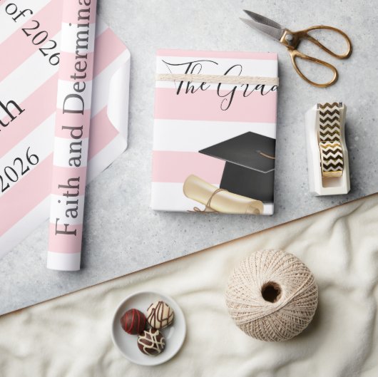 Glossy Wrapping Paper Pink Stripe Graduate 2026 Cadeaupapier (Crafts)