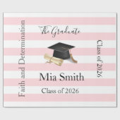 Glossy Wrapping Paper Pink Stripe Graduate 2026 Cadeaupapier (Vlak)