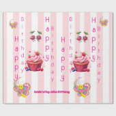Glossy Wrapping Paper Pink & White Stripe Birthday Cadeaupapier (Vlak)