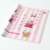 Glossy Wrapping Paper Pink & White Stripe Birthday Cadeaupapier (Uitgerold)