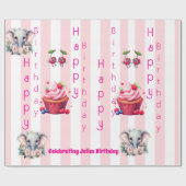 Glossy Wrapping Paper Pink & White Stripe Birthday Cadeaupapier (Vlak)