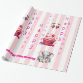 Glossy Wrapping Paper Pink & White Stripe Birthday Cadeaupapier (Uitgerold)