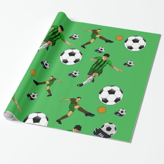 Glossy Wrapping Paper Soccer Ball Green Cadeaupapier (Uitgerold)