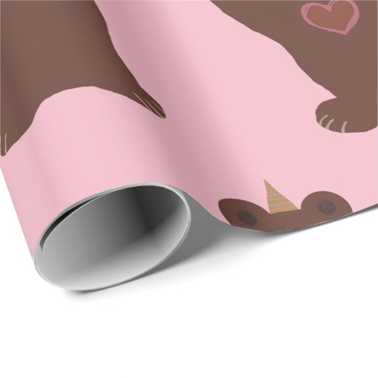 Glossy Wrapping Papier Beer, Baby Meisje (Rol Hoek)