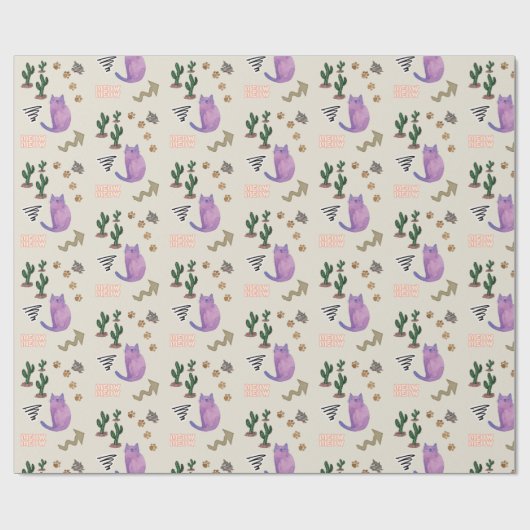 Glossy Wrapping Papier Kat Vis Cactus Meow Paws (Vlak)