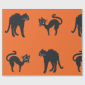 Glossy Wrapping Papier Zwart Katten Halloween (Vlak)