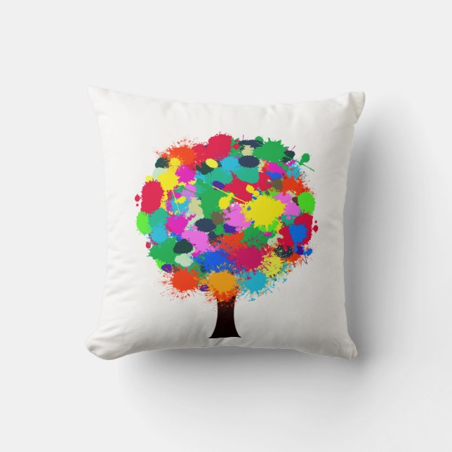 Gloteerd kleurrijk boomwerk kussen (Voorkant)