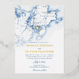 Gloucester Cape Ann Bruiloft Elegante Marine en Go Folie Uitnodiging