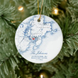 Gloucester Cape Ann Bruiloft Onze Eerste Kerstmis Keramisch Ornament<br><div class="desc">Deze prachtige keramische Gloucester bestemming bruiloft kerst ornament is perfect om de eerste Kerstmis van een paar te vieren als Mr en Mrs! Gedrukt op duurzaam keramiek, maakt dit marineblauwe kaart ornament een prachtig huwelijkscadeau dat jarenlang gekoesterd zal worden. U kunt het hart en de kaart verplaatsen door te klikken...</div>