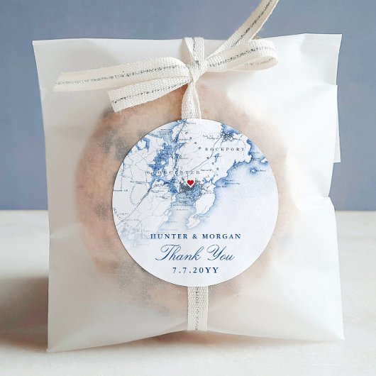 Gloucester Cape Ann Elegant Navy bruiloft gunst Ronde Sticker