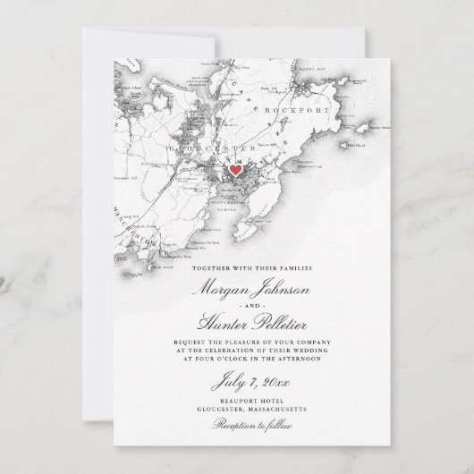 Gloucester Cape Ann Elegant Zwart Wit Bruiloft Kaart (Voorkant)