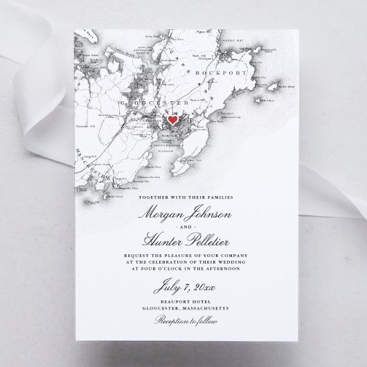 Gloucester Cape Ann Elegant Zwart Wit Bruiloft Kaart