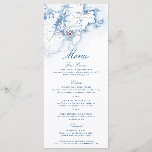 Gloucester Cape Ann Kaart Elegant Navy Script (Voorkant)