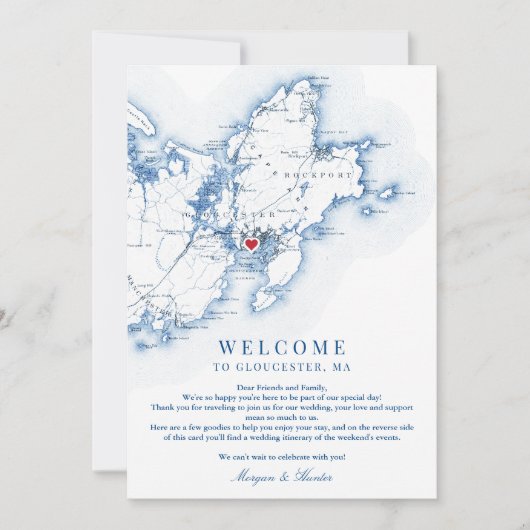 Gloucester Cape Ann MA Bruiloft Welkomstroute Bedankkaart (Voorkant)