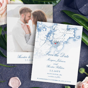 Gloucester MA Elegant Navy Bruiloft Save The Date