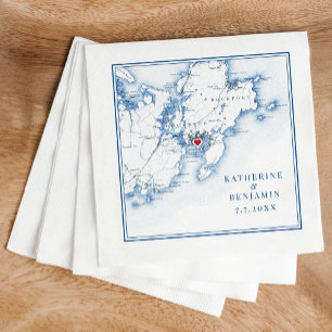 Gloucester Massachusetts Kaart Navy Elegant Weddin Servet
