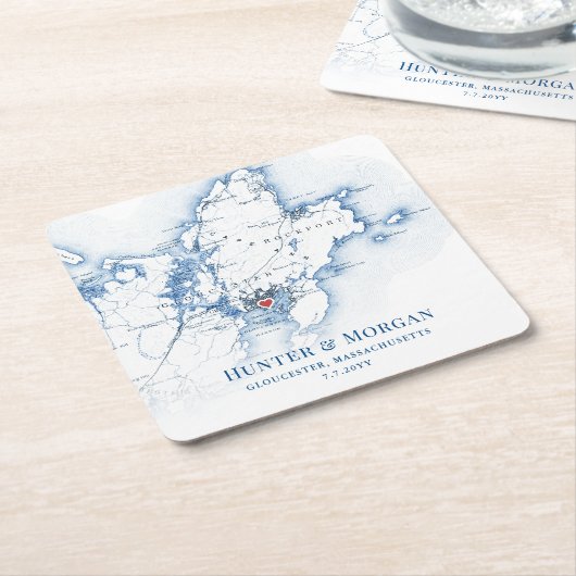 Gloucester Massachusetts Navy Blue Kaart Bruiloft Kartonnen Onderzetters (Schuin)