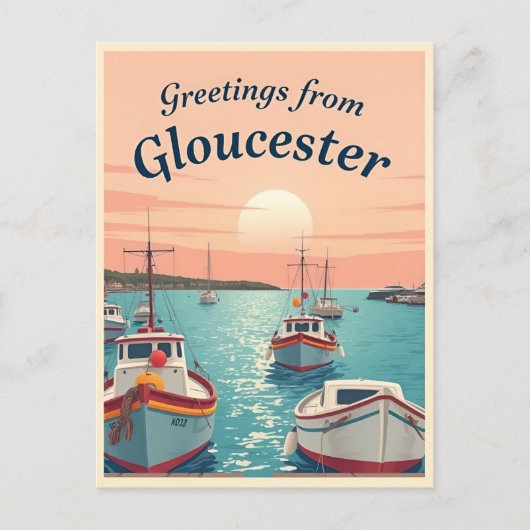 Gloucester, Massachusetts – Vissersboten Vintage Briefkaart (Voorkant)