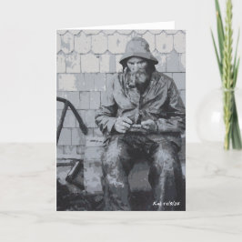 Gloucester-visser die zijn netten aan het reparere bedankkaart