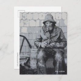 Gloucester-visser die zijn netten aan het reparere briefkaart