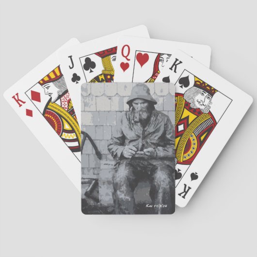 Gloucester-visser die zijn netten aan het reparere pokerkaarten (Achterkant)