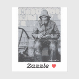 Gloucester-visser die zijn netten aan het reparere sticker