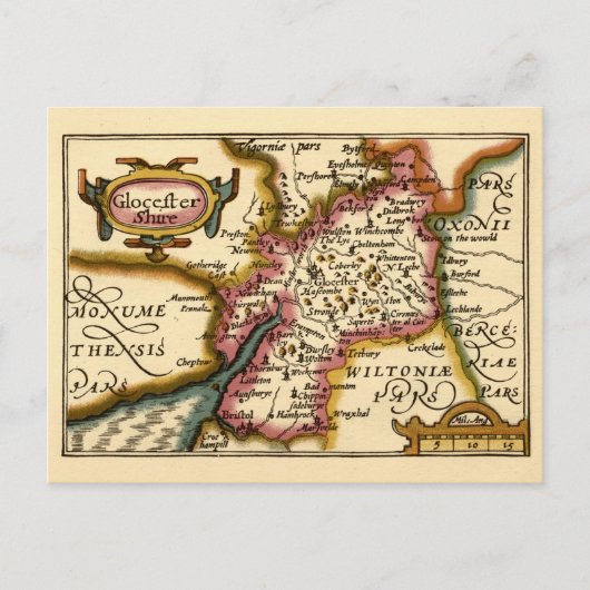 Gloucestershire County England Oude antiquarische Briefkaart (Voorkant)