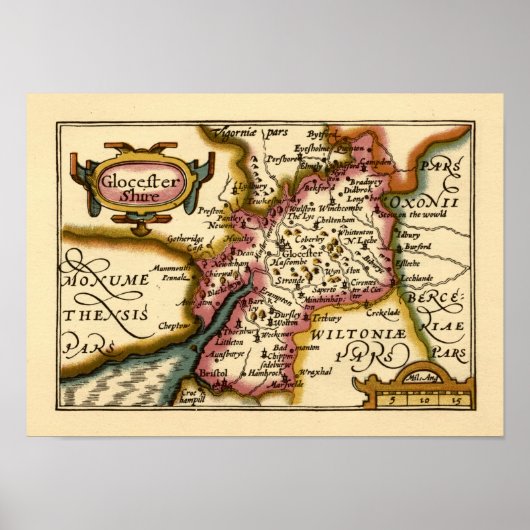 Gloucestershire County England Oude antiquarische  Poster (Voorkant)