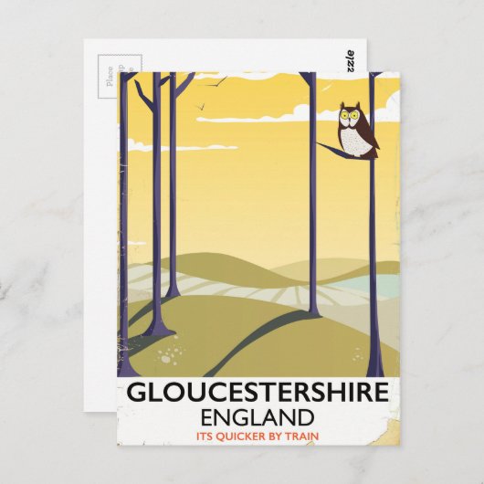 Gloucestershire, Engeland Train-reisposter. Briefkaart (Voorkant / Achterkant)