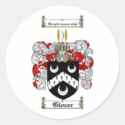 GLOVER FAMILY CREST - GLOVER WAPEN RONDE STICKER (Voorkant)