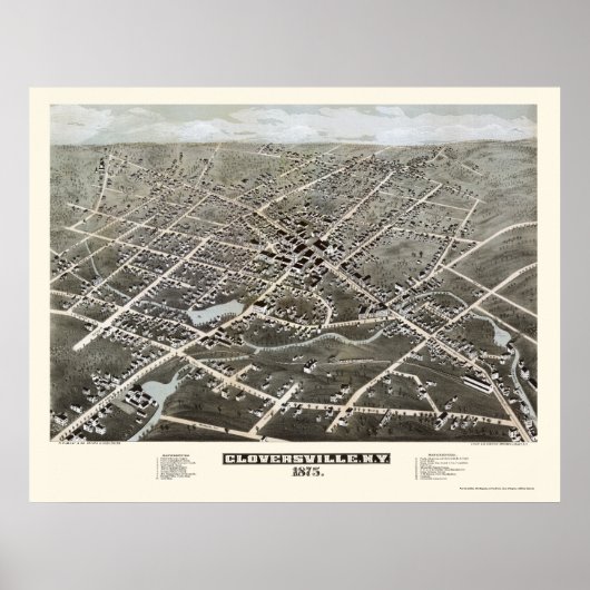 Gloversville, NY Panoramic Map - 1875 Poster (Voorkant)
