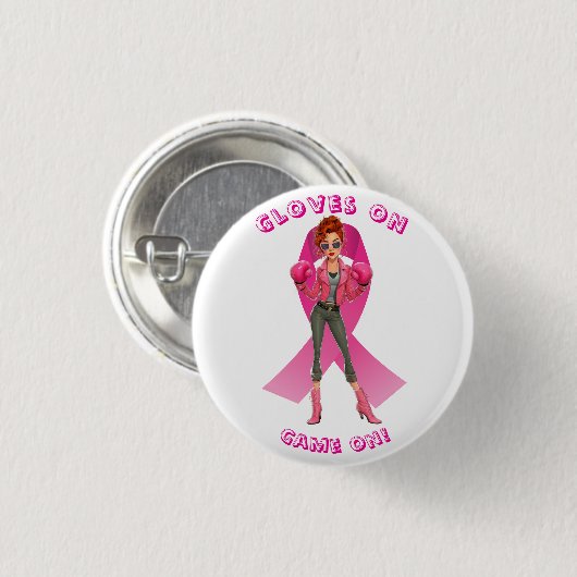 Gloves On, Game On! Breast Cancer Awareness Ronde Button 3,2 Cm (Voorkant /achterkant)