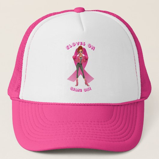 Gloves On, Game On! Breast Cancer Awareness Trucker Pet (Voorkant)