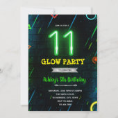 Glow 11e verjaardagsfeestuitnodiging kaart (Voorkant)