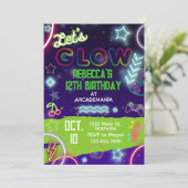 GLOW Birthday Gaming Arcade Party Glow Neon Tiedye Kaart (Staand voorkant)