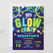 Glow Birthday Invitation Neon Glow Dance Party Kaart (Voorkant)