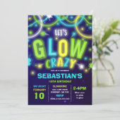 Glow Birthday Invitation Neon Glow Dance Party Kaart (Staand voorkant)
