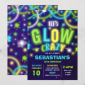 Glow Birthday Invitation Neon Glow Dance Party Kaart (Voorkant / Achterkant)