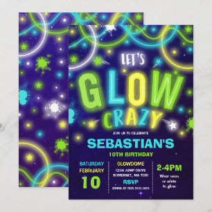 Glow Birthday Invitation Neon Glow Dance Party Kaart