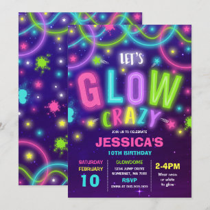 Glow Birthday Invitation Neon Glow Dance Party Kaart