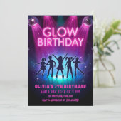 Glow Birthday Invitation | Neon Lights Dance Party Kaart (Staand voorkant)