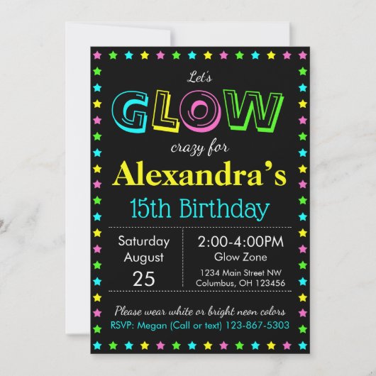 Glow Birthday Party Personaliseert RSVP Kaart (Voorkant)
