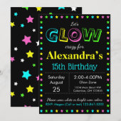 Glow Birthday Party Personaliseert RSVP Kaart (Voorkant / Achterkant)