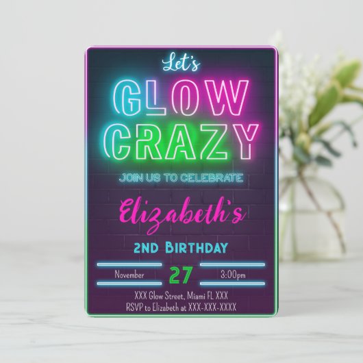 Glow Birthday Uitnodiging (Staand voorkant)