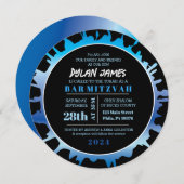 GLOW Blue Splash Bar Bat Mitzvah Uitnodiging (Voorkant / Achterkant)