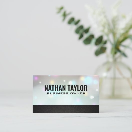 Glow Bokeh | Zwarte textuursierstrip Visitekaartje (Staand voorkant)