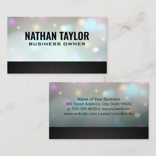 Glow Bokeh | Zwarte textuursierstrip Visitekaartje (Voorkant / Achterkant)