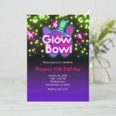 Glow Bowl Bowling Neon Stars Verjaardagsfeest Kaart (Staand voorkant)